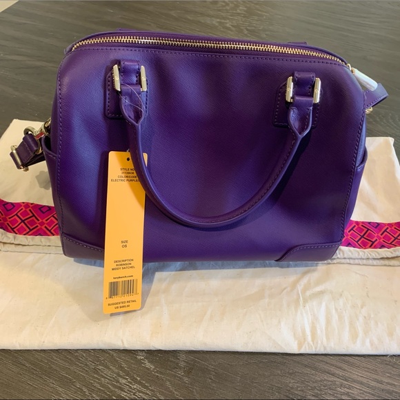 New Tory Burch Robinson Middy Satchel Purple - Picture 3 of 7